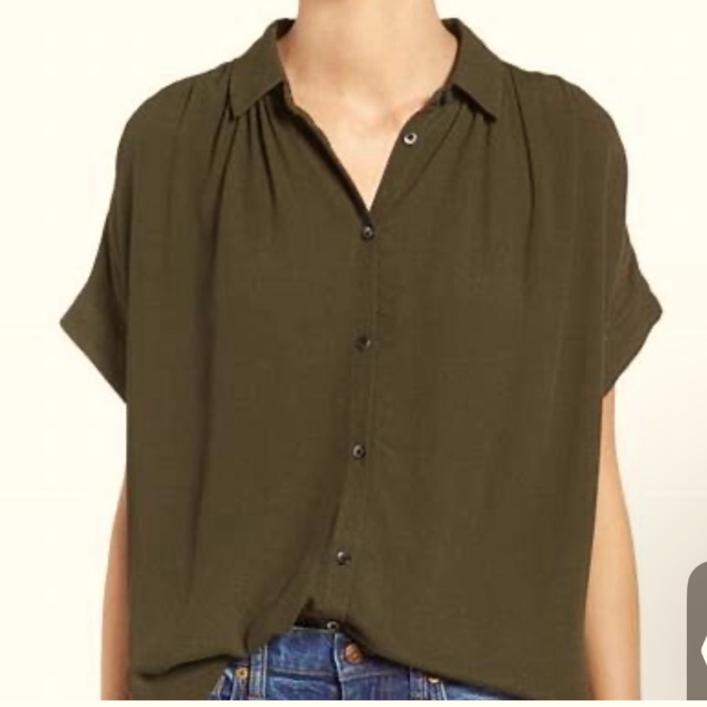 Madewell Central drapey dark green blouse top size XS oversized fits 4 6 viscose
